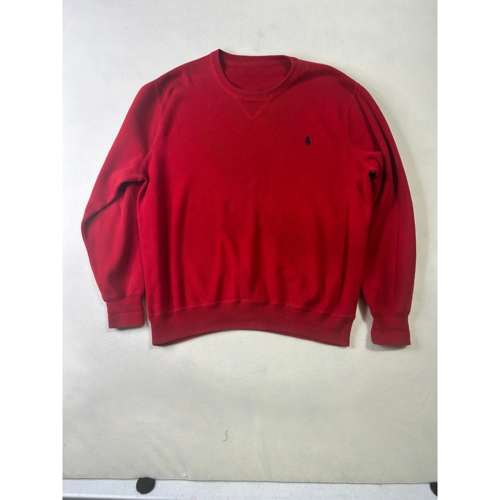 Polo Ralph Lauren Mens Crewneck Sweater Red‎ Knit Navy Pony Logo Pullover